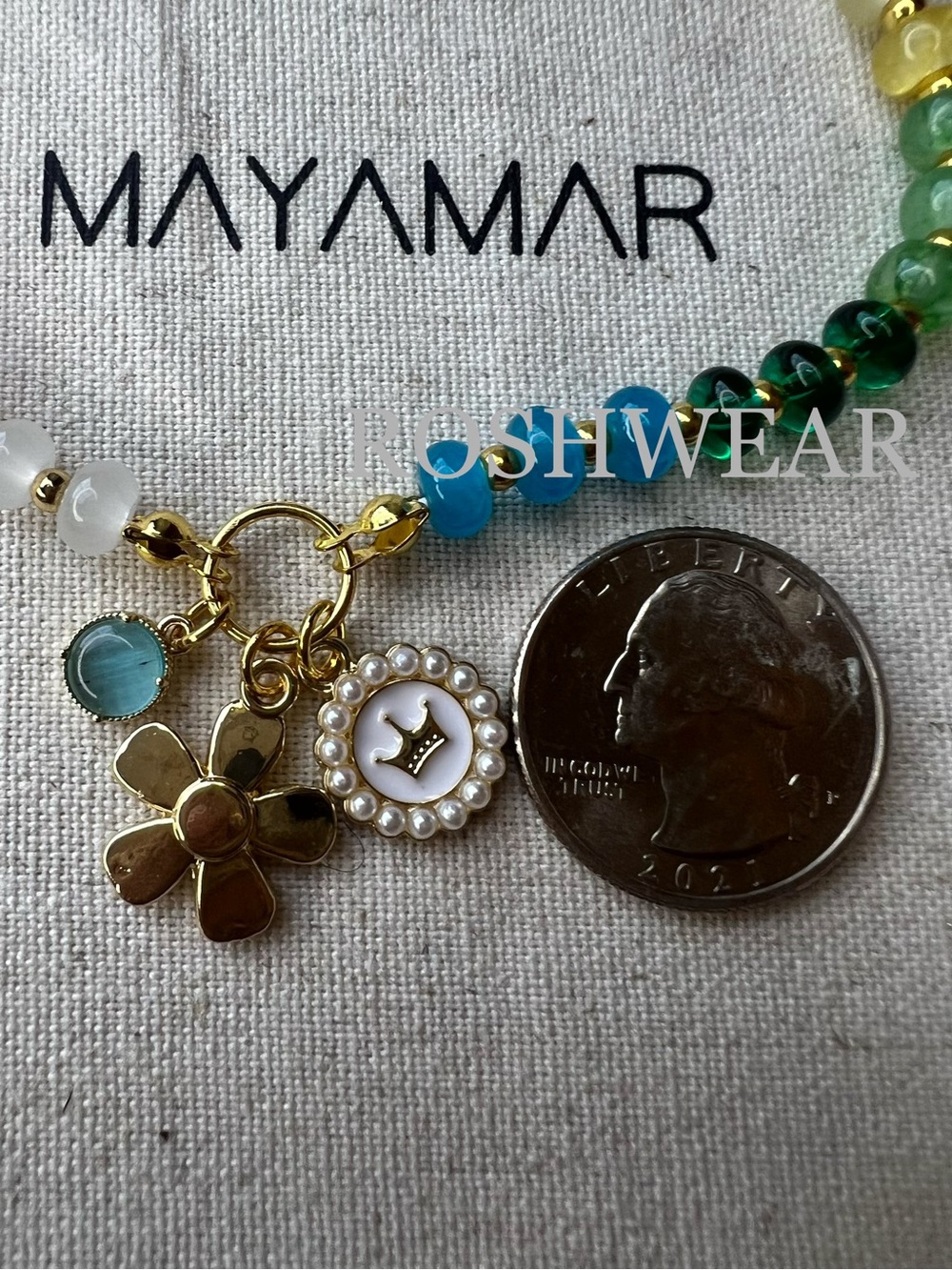 Rainbow Bead Necklace with Gold Flower Charm NWOT - Picture 6 of 9